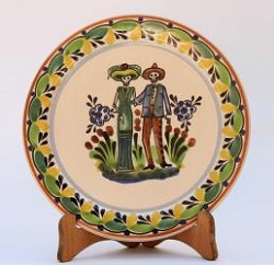 mexican-decorative-plate-couple-catrin-catrina-motives-halloween-day-of-dead-ceramic-hand-made-mexico