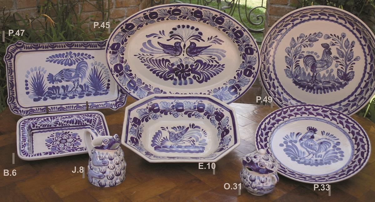 ceramica mexicana pintada a mano majolica talavera libre de plomo Coleccion Azul y Bco
