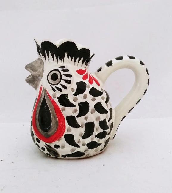  190322-01-mexican-ceramic-pottery-folk-art-creamer-rooster-majolica-hand-made-mexico-black