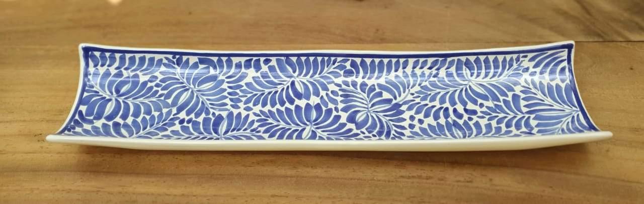  200306-10+-mexican-ceramics-blue-rectangular-plate-folk-art-hand-painted-snack-talavera-majolica-hand-made-mexico