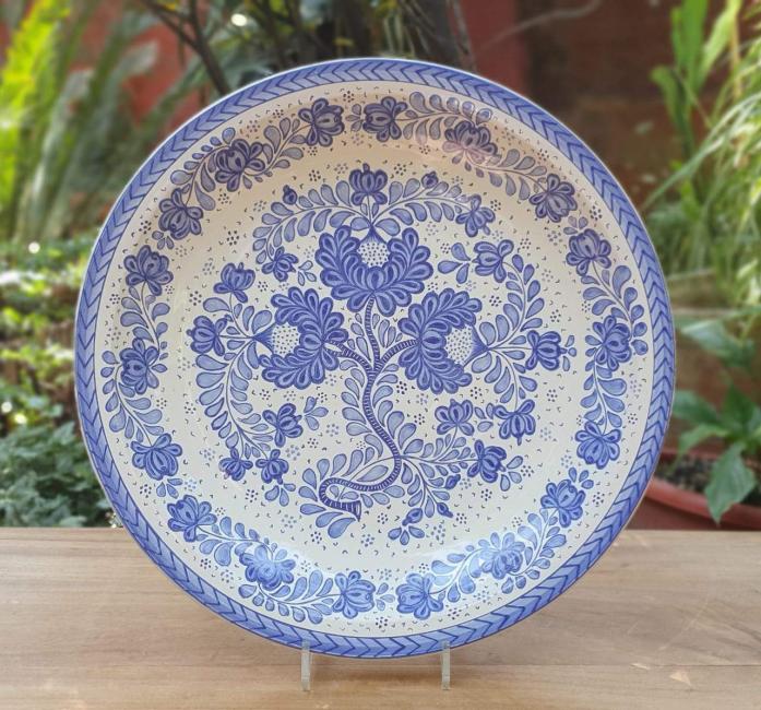 200401-12-mexican-wall-platters-hand-painted-hand-wheel-folk-art-blue-little-flower-gorky-workshop