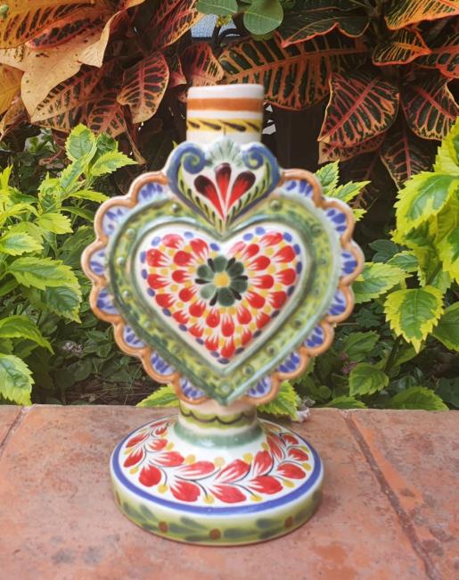  200607-04++mexican+pottery+love+heart+candle+holder+majolica+hand+painted+mexico