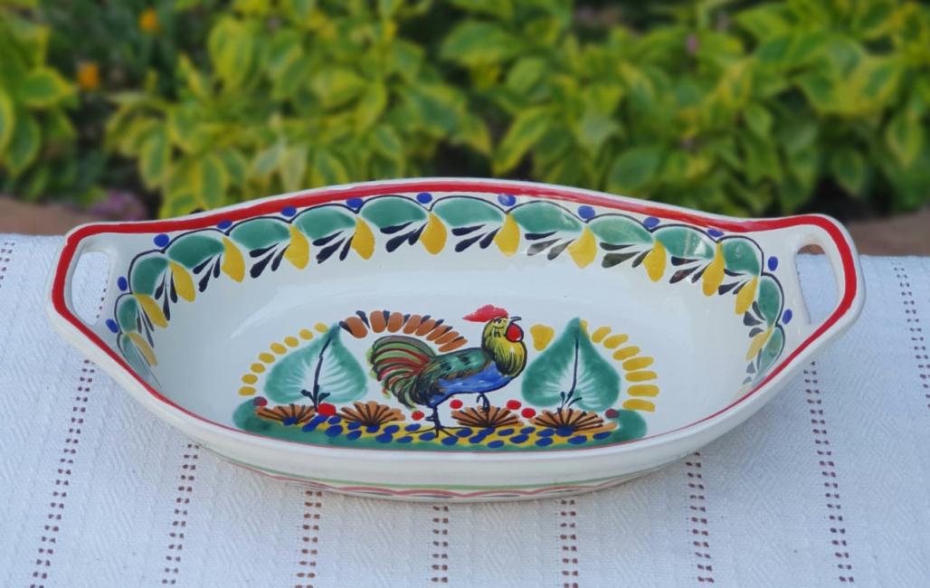 200722-21-03-mexican-ceramic-pottery-oval-bowl-with-handle-talavera-majolica-hand-made-mexico-table-serving-rooster-motive