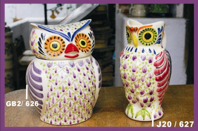 ceramica mexicana pintada a mano majolica talavera libre de plomo Galletero y Jarra de Buho<br>Morados