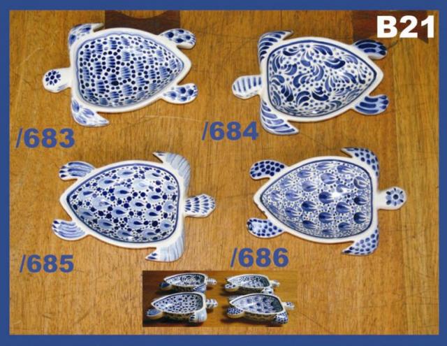  mexican ceramic mexican potttery folk art talavera Gorky Gonzalez Turtle Snack bowl<br>Blue and white