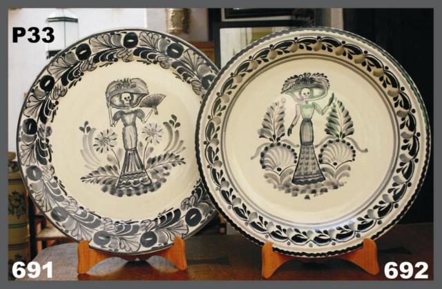 ceramica mexicana pintada a mano majolica talavera libre de plomo Catrina Blanco y Negro