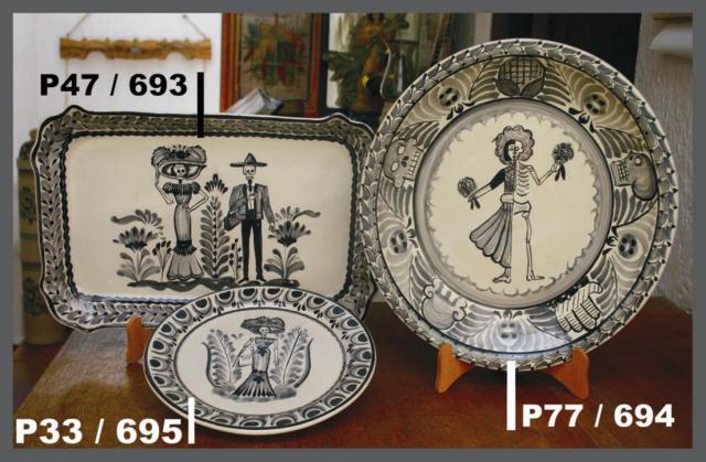 ceramica mexicana pintada a mano majolica talavera libre de plomo Catrina Blanco y Negro