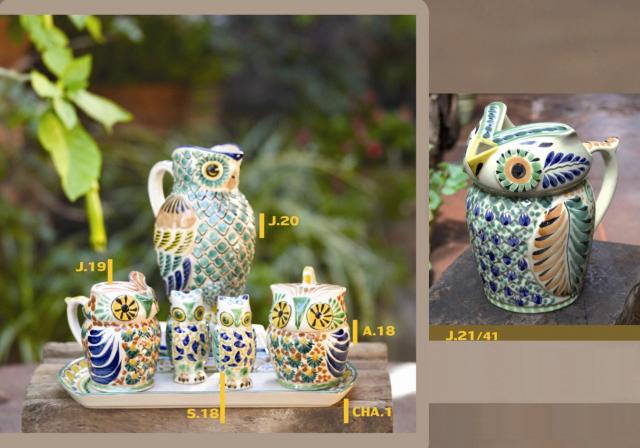 ceramica mexicana pintada a mano majolica talavera libre de plomo Set Buho