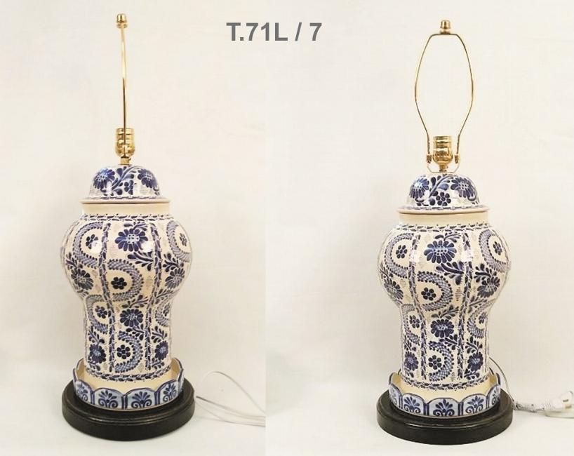 ceramica mexicana pintada a mano majolica talavera libre de plomo Lampara<br>Tibor base Olan Gde<br>Azul y blanco