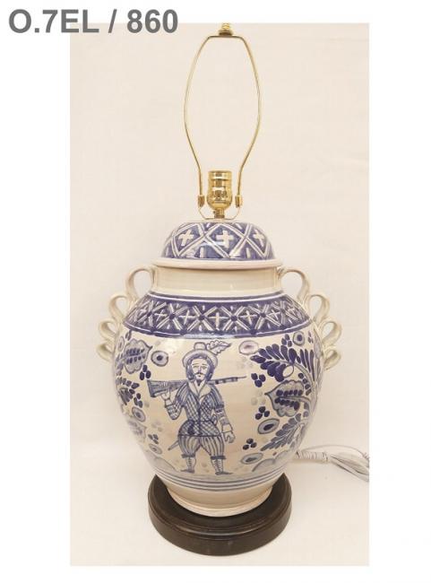 ceramica mexicana pintada a mano majolica talavera libre de plomo Lampara Cazador<br>Azul y Blanco