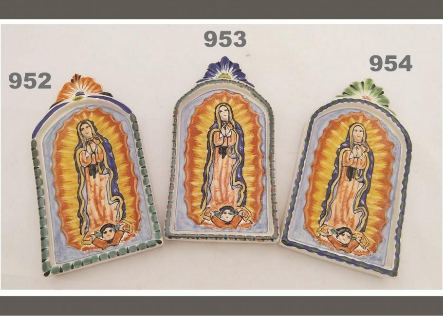  mexican ceramic mexican potttery folk art talavera Gorky Gonzalez Small Lady of Guadalupe<br>ALTAR PIECE