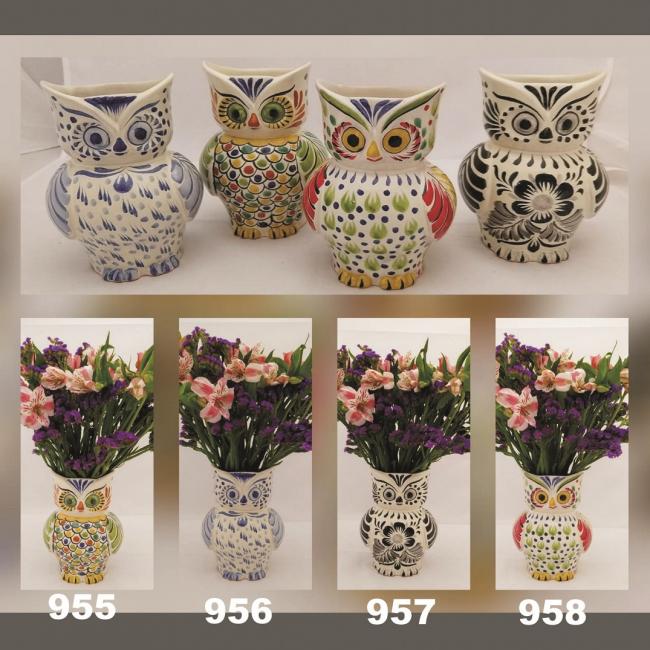 ceramica mexicana pintada a mano majolica talavera libre de plomo Florero Buho