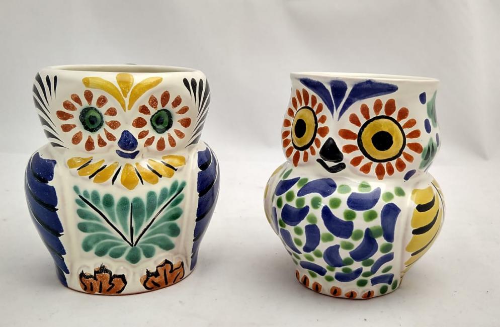  mexican ceramic mexican potttery folk art talavera Gorky Gonzalez Perfect Couple<br>Owl Coffe Mug<br>Blue-Orange