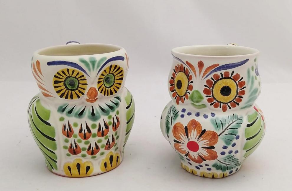 ceramica mexicana pintada a mano majolica talavera libre de plomo Tarros Buho<br>Pareja<br>Verde-Nacar