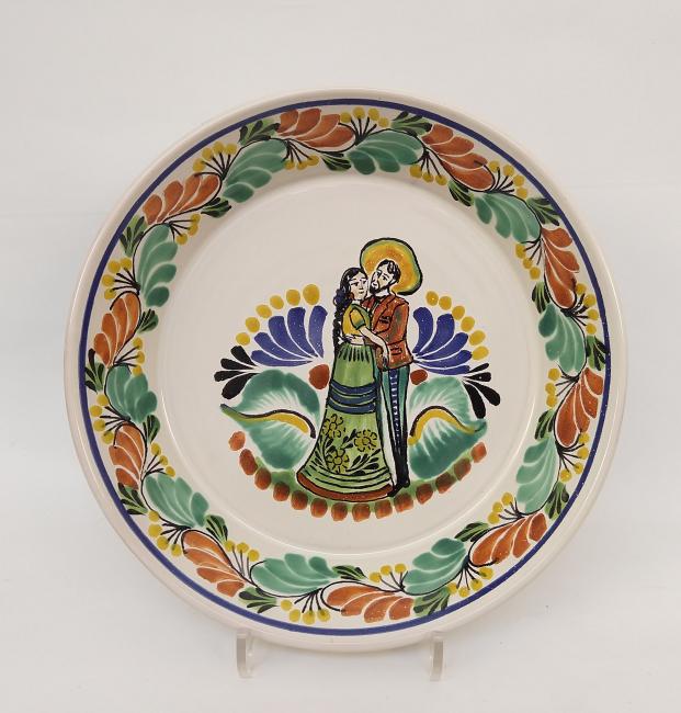  mexican ceramic mexican potttery folk art talavera Gorky Gonzalez Round Platter Deep <br> Green-Terracota Colors