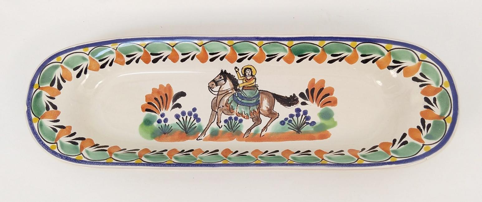  mexican ceramic mexican potttery folk art talavera Gorky Gonzalez CowGirl<br>Oval Long Plate