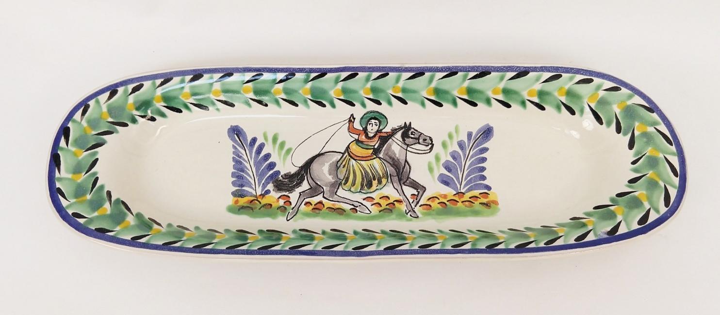  mexican ceramic mexican potttery folk art talavera Gorky Gonzalez CowGirl II<br>Oval Long Plate