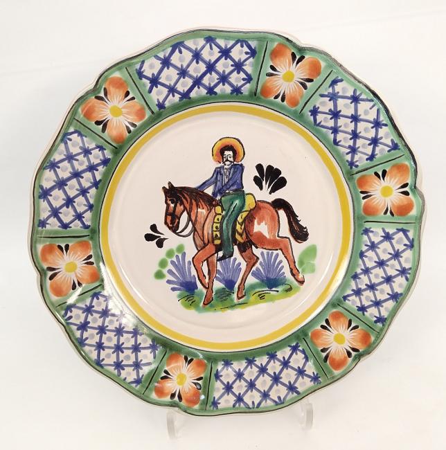  mexican ceramic mexican potttery folk art talavera Gorky Gonzalez CowBoy Flower Plate Shape