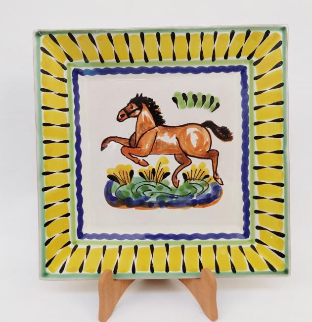 ceramica mexicana pintada a mano majolica talavera libre de plomo Plato Cuadrado<br>Caballo