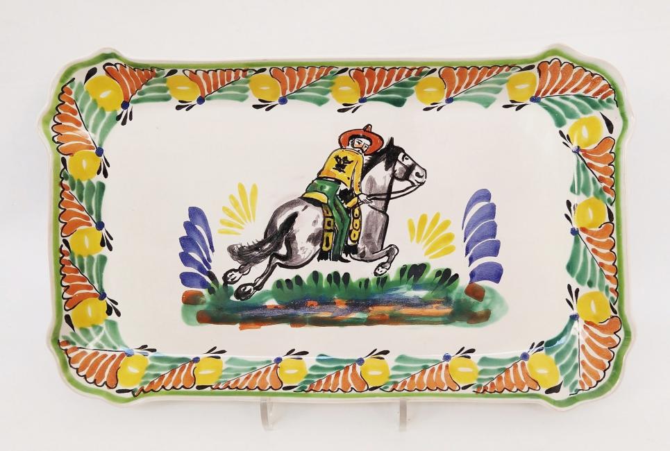  mexican ceramic mexican potttery folk art talavera Gorky Gonzalez CowBoyI<br>Rectangular Platter<br>Tray