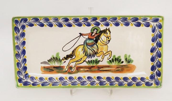ceramica mexicana pintada a mano majolica talavera libre de plomo Plato Rectangular<br>Charra I