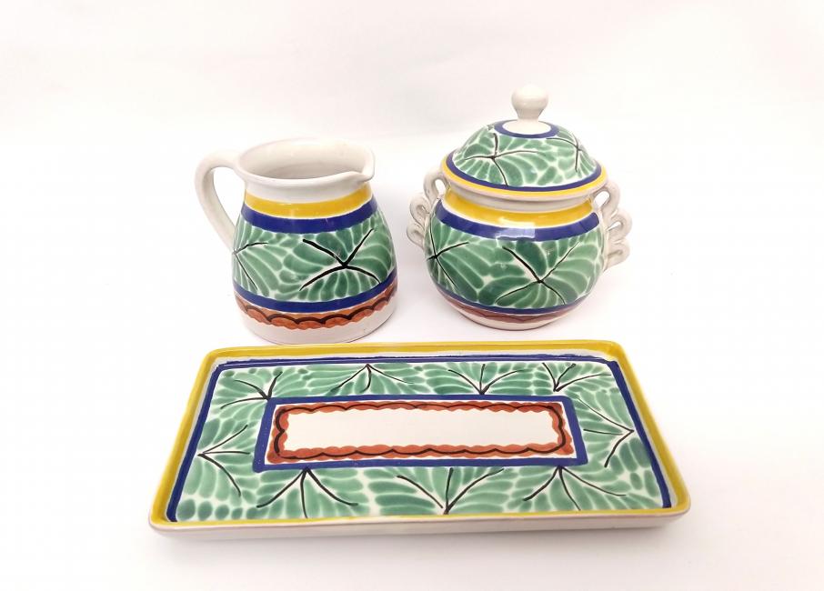  mexican ceramic mexican potttery folk art talavera Gorky Gonzalez Sugar and Cream Set<br>Green-Blue Colors