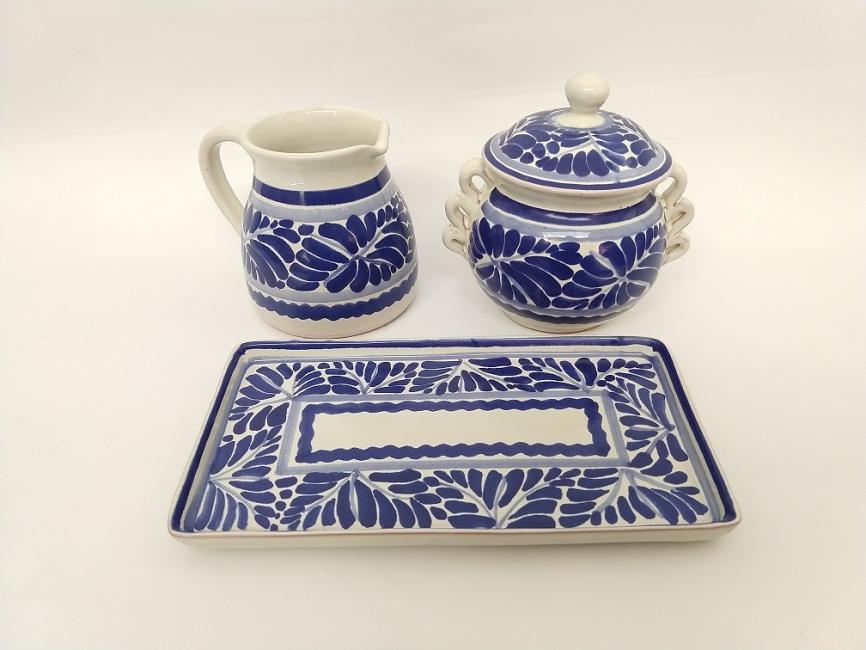  mexican ceramic mexican potttery folk art talavera Gorky Gonzalez Sugar and Cream Set<br>Blue and White