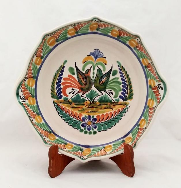 ceramica mexicana pintada a mano majolica talavera libre de plomo Platon Octagonal<br>Dos Pajaros
