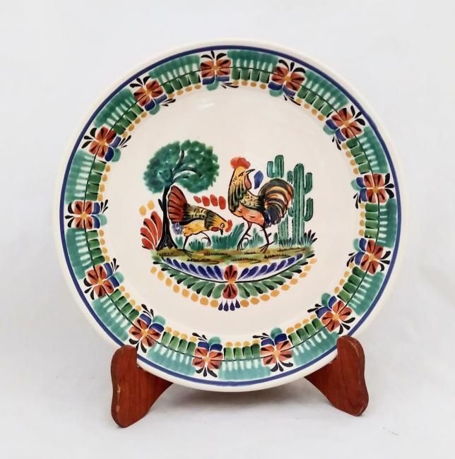  mexican ceramic mexican potttery folk art talavera Gorky Gonzalez Round Platter<br>Love Chickens<br>Traditional Colors