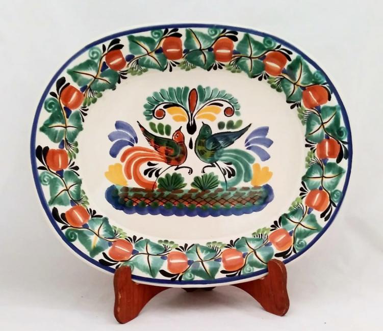  mexican ceramic mexican potttery folk art talavera Gorky Gonzalez Semi Oval Platter<br>Love Birds<br>Traditional Colors