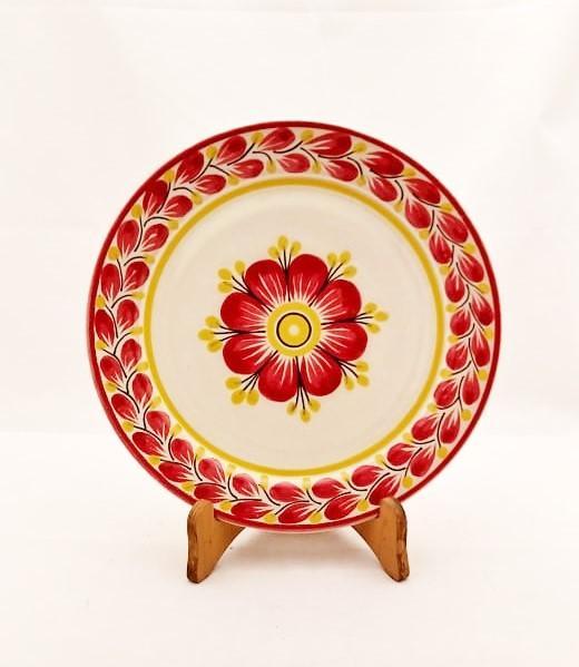 ceramica mexicana pintada a mano majolica talavera libre de plomo Plato<br>Flor Roja<br>Rojo-Amarillo
