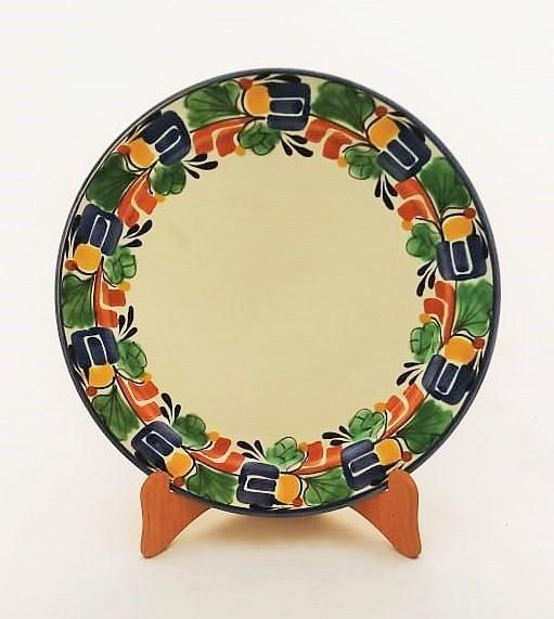 ceramica mexicana pintada a mano majolica talavera libre de plomo Plato<br>Borde Tradicioal<br>Azul-Verde-Amarillo