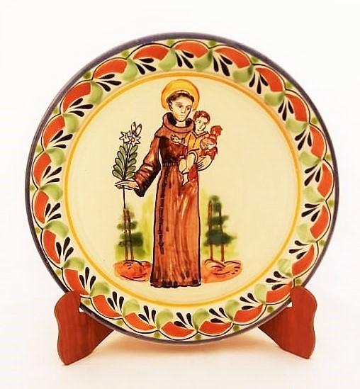  mexican ceramic mexican potttery folk art talavera Gorky Gonzalez Large Dinner Plate 12 in D<br>Saint Antonio