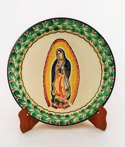  mexican ceramic mexican potttery folk art talavera Gorky Gonzalez Large Dinner Plate 12 in D<br>Virgin Guadalupe
