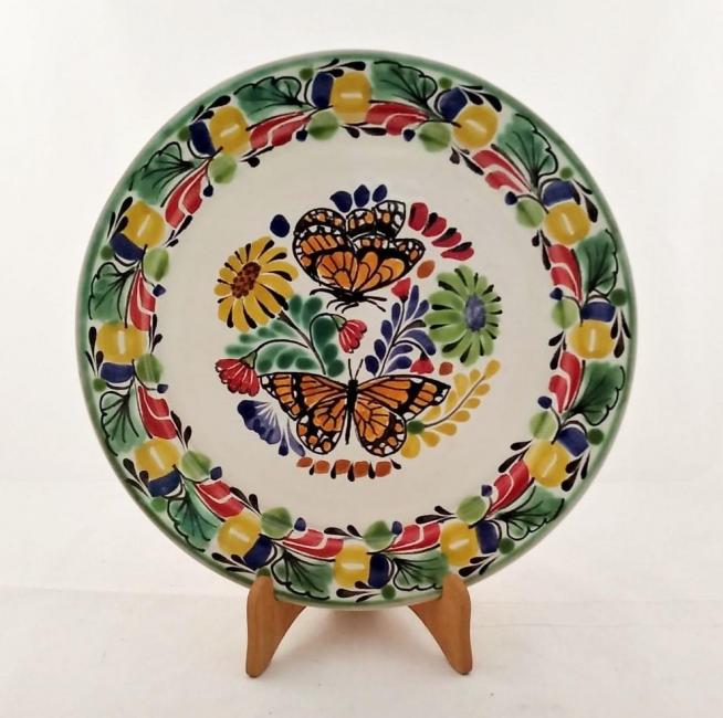ceramica mexicana pintada a mano majolica talavera libre de plomo Plato Extendido 31 cms<br>Mariposas<br>Colores Tradicionales