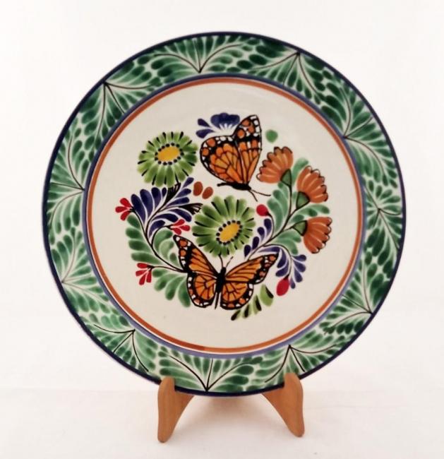 ceramica mexicana pintada a mano majolica talavera libre de plomo Plato Extendido 31 cms<br>Mariposas<br>Colores Verde