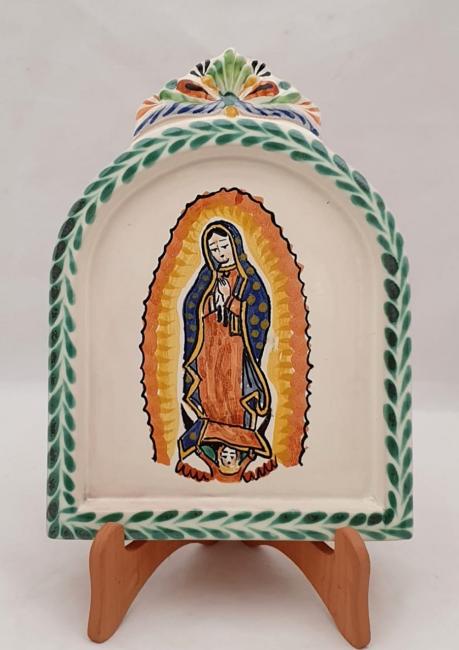  mexican ceramic mexican potttery folk art talavera Gorky Gonzalez AltarPiece<br>Lady of Guadalupe<br>Green-Blue Colors