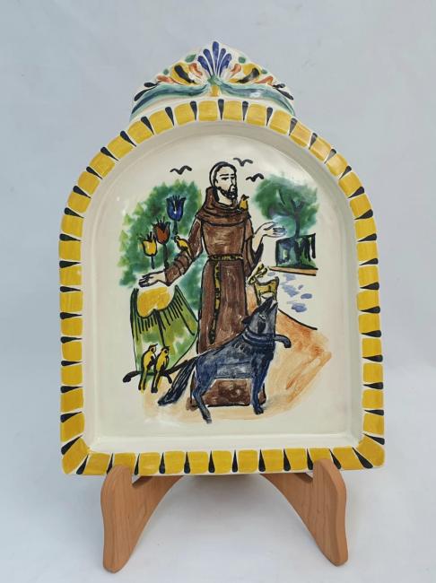 ceramica mexicana pintada a mano majolica talavera libre de plomo Retablo<br>San Francisco<br>Colores Amarillo-Nacar
