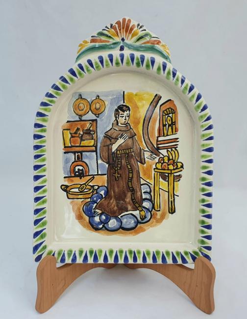  mexican ceramic mexican potttery folk art talavera Gorky Gonzalez AltarPiece<br>St. Pascual<br>Blue-Terracota Colors