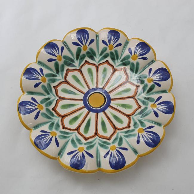  mexican ceramic mexican potttery folk art talavera Gorky Gonzalez Flower Snack Dish<br>Blue-Green