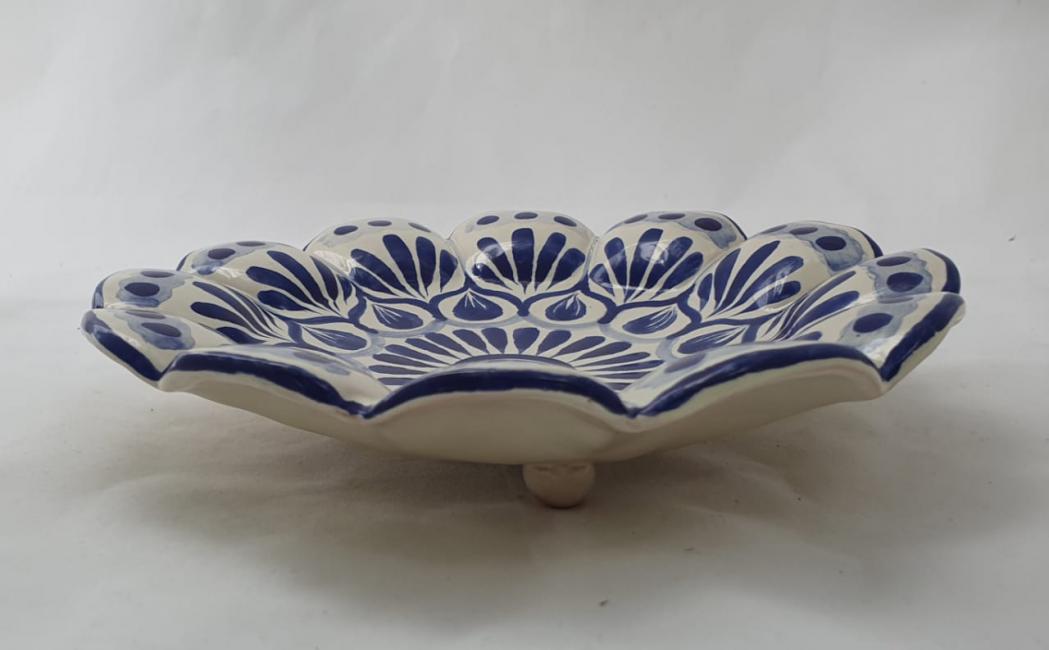  mexican ceramic mexican potttery folk art talavera Gorky Gonzalez Flower Snack Dish<br>Blue