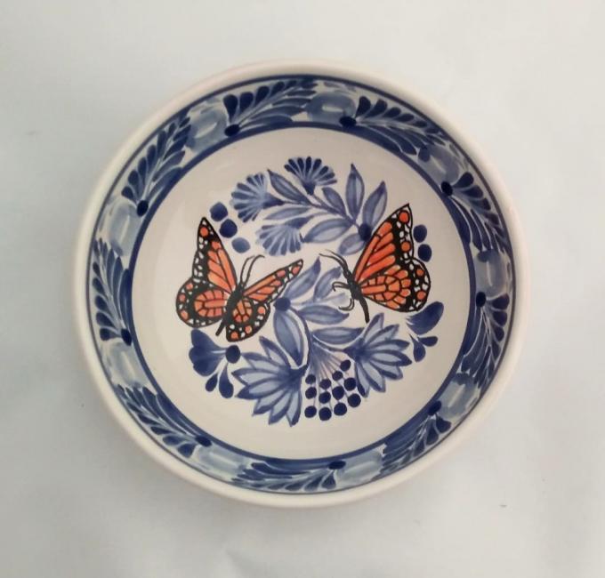 ceramica mexicana pintada a mano majolica talavera libre de plomo Plato Sopa<br>Mariposa Monarca<br>Azul Naranja