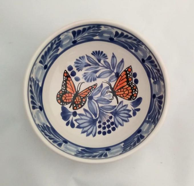  mexican ceramic mexican potttery folk art talavera Gorky Gonzalez Cereal Bowl<br>Monarca Butterfly<br>Blue-Orange