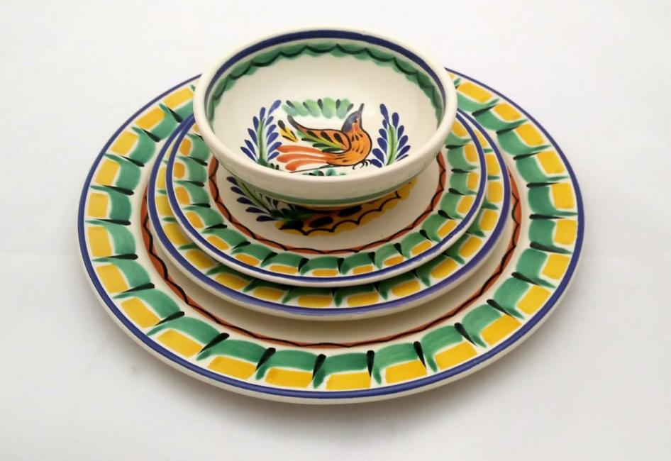 ceramica mexicana pintada a mano majolica talavera libre de plomo Vajilla Pajaro<br>Abierta<br>Amarlla-Verde