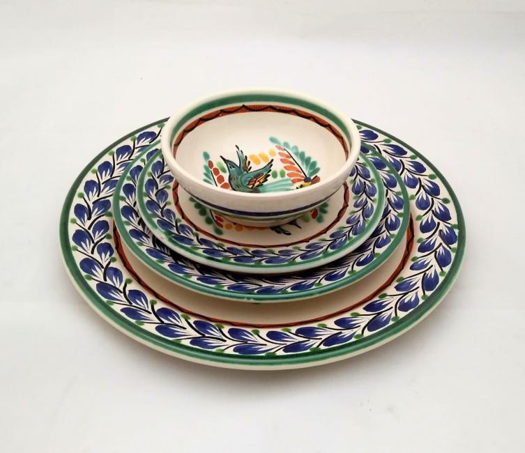  mexican ceramic mexican potttery folk art talavera Gorky Gonzalez Dish Set Bird<br>Blue-Green