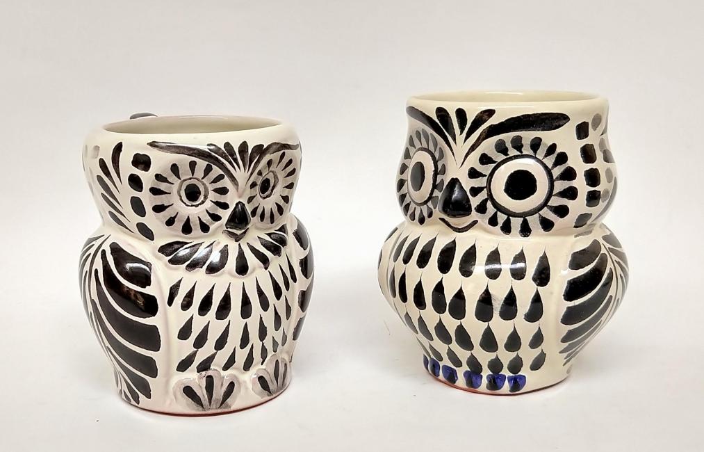 ceramica mexicana pintada a mano majolica talavera libre de plomo Tarro Buho<br>Pareja<br>Negro