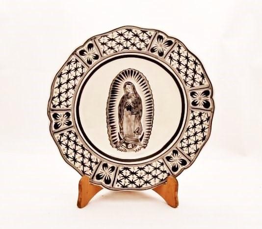 ceramica mexicana pintada a mano majolica talavera libre de plomo Plato Flor<br>Virgen de Guadalupe