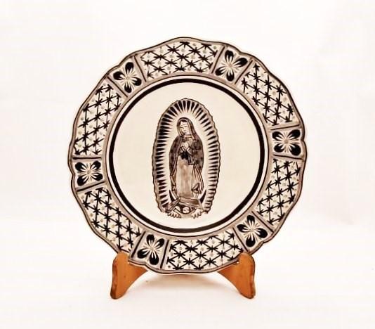  mexican ceramic mexican potttery folk art talavera Gorky Gonzalez Flower Plate<br>Lady of Guadalupe