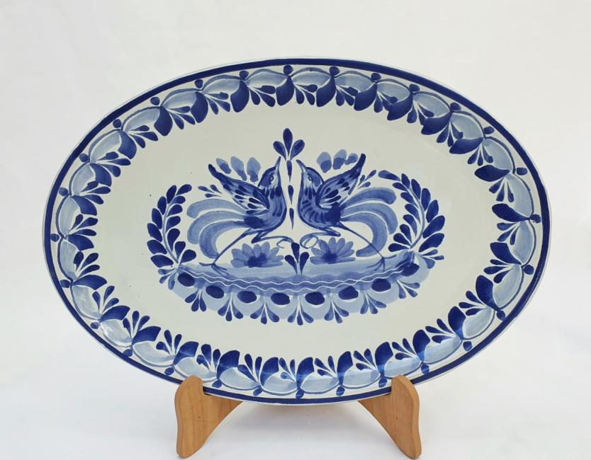  mexican ceramic mexican potttery folk art talavera Gorky Gonzalez Oval Plate<br>Love Birds<br>Blue Colors