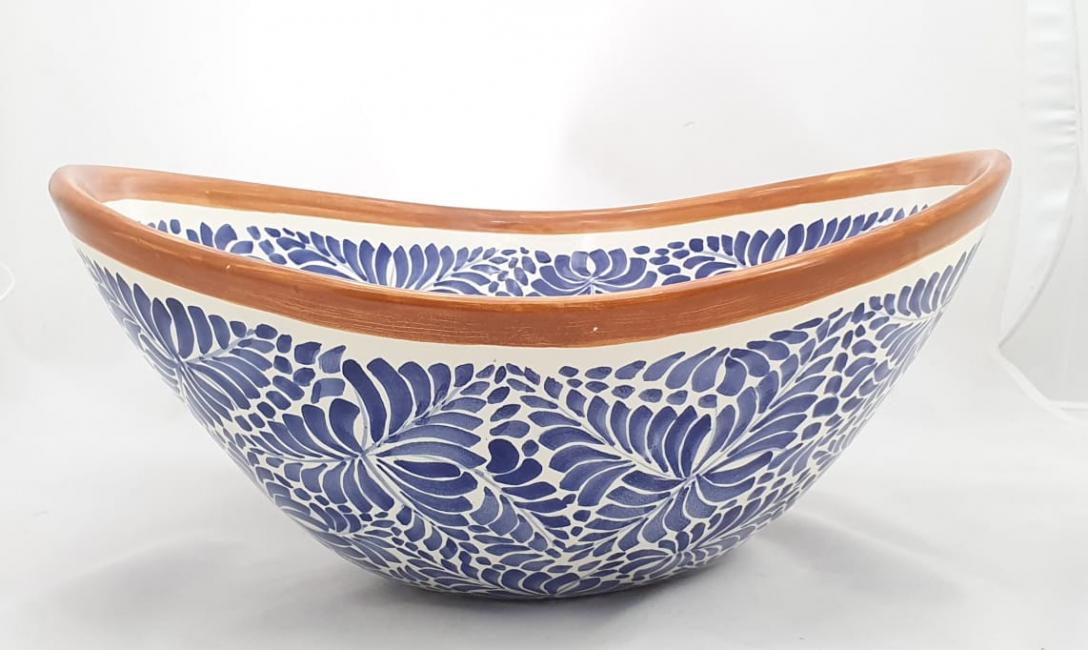  mexican ceramic mexican potttery folk art talavera Gorky Gonzalez Sink Oval Wave<br>Blue-Terracota